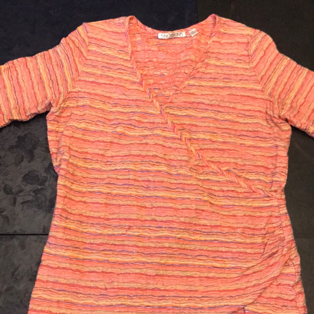 SnoSkins L Pastel Colors TOP Short Sleeve v V Neck Jewel Tones